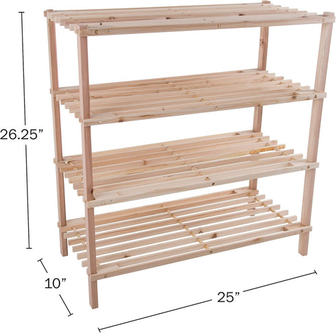 4-Tier Closet, 12 Shoe Storage Rack - Wood Shoe Organizer for Bathroom, Entryway - Footwear Shelf Holds Pairs Sneakers