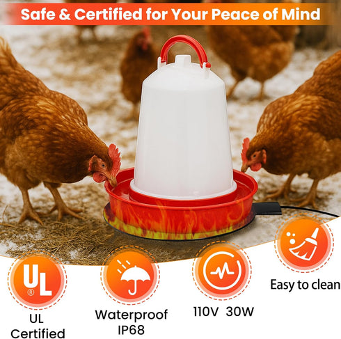 Goyappin 6" 15 Heated Chicken Waterer, Chicken Water Heater Base for Gallon Plastic or Metal Waterers, Winter Freeze