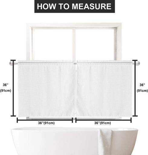 Barossa Design Waffle Weave Half Window Tier Curtains, 36 inch Length for Small Bathroom, Set of 2, White
