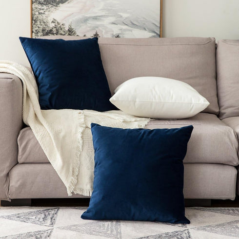MIULEE Velvet Throw Pillow Covers 18x18 Inch, Pack of 2 - Dark Blue, Super Soft Decorative Cushion Cases
