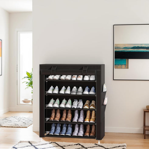 5-Tier 20-25 Closet Laiensia Vertical Shoe Rack Organizer, Space Saving Shoe Storage Organizer, Non-Woven Cover Shoe