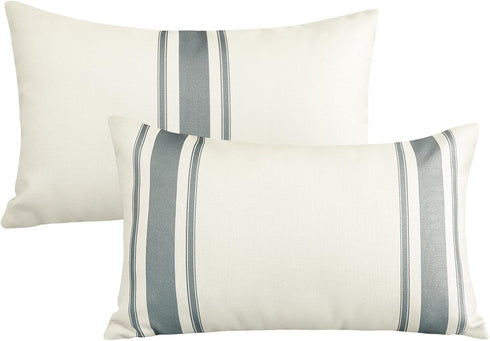 OTOSTAR 2 Pack Outdoor Waterproof Pillow Covers 12x20 Inch - Grey Linen Geometry Cushion Cases for Garden Furniture