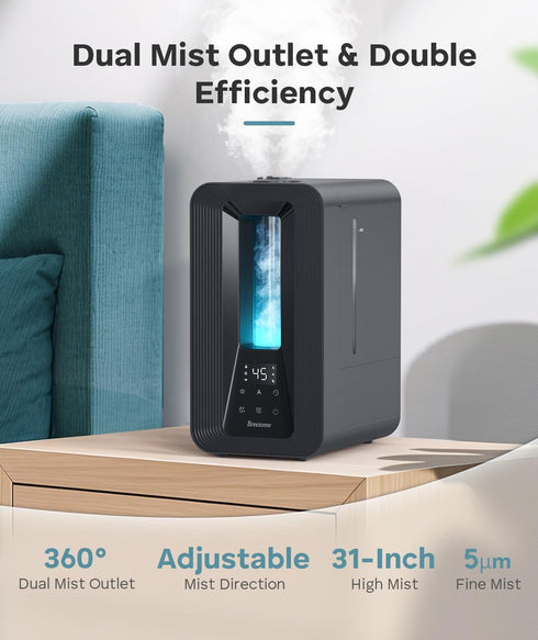 6L 50H BREEZOME Humidifiers for Bedroom, Cool Mist Top Fill Humidifier with Aroma Diffuser, Humidistat, Night Light