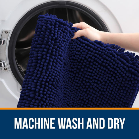 OLANLY Toilet Rugs U-Shaped 24x20 - Extra Soft Absorbent Chenille Bathroom Rugs, Non-Slip, Machine Washable Navy