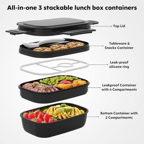 Bento Box Adult Lunch Box Containers with 8 Compartments, 51 OZ/1900ML, Microwave & Dishwasher Safe