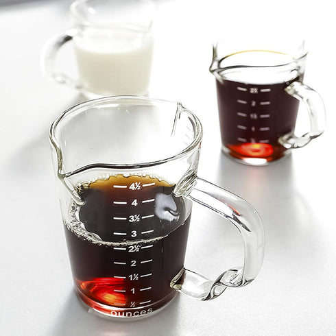 Espresso Shot Glasses 150ML - Double Spouts Measuring Cup, Triple Pitcher Milk Cup, Wine Glass Pitcher, Barista Measure