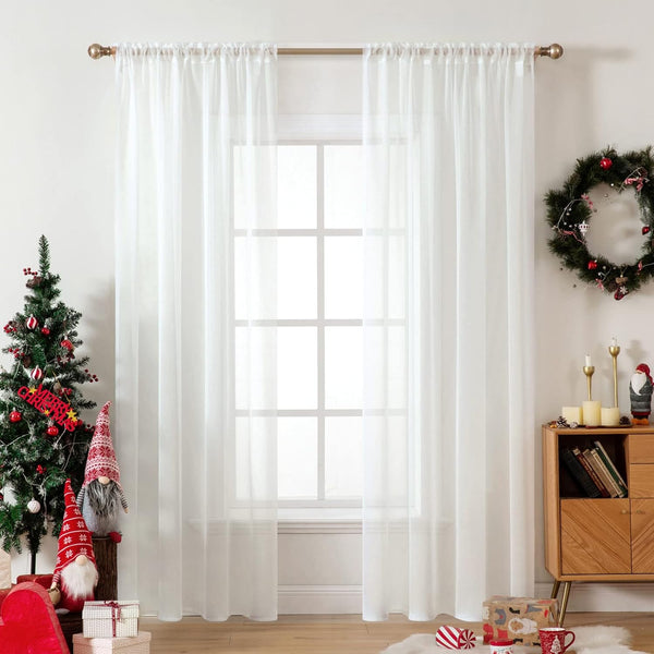 MIULEE 2 Panels Elegant Solid Color Sheer Window Curtains, 54X72 Inches, Ivory Voile Drapes for Living Room