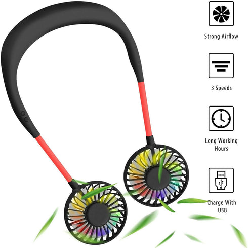 Portable Neck Fan, USB Rechargeable Fan with 3 Speeds Adjustable, Neck Fans Portable Rechargable Prime with LED Lights - Black by ANYPOWK