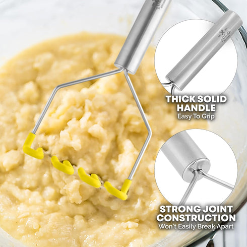 Zulay Potato Masher with Premium Silicone-Coated Stainless-Steel Design for Smooth Mashed Potatoes, Vegetables, Fruits