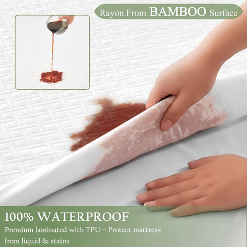 3D 8''-21'' Waterproof Mattress Protector California King Size, Premium Bamboo Viscose Noiseless Air Fabric Natural