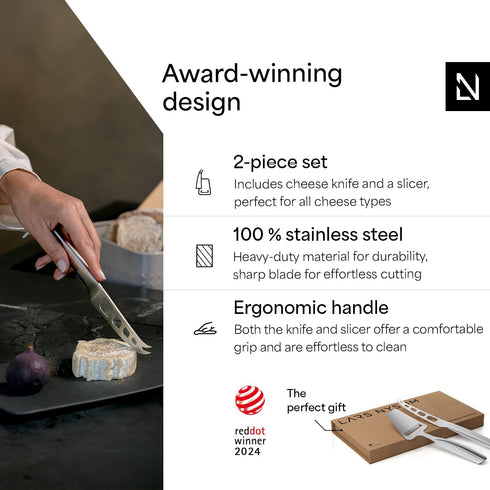Set 2 Set LARS NYSM Cheese Slicer and Knife pcs. I Cheese Knife & Cutter Made of Stainless Steel (Stainless Steel)