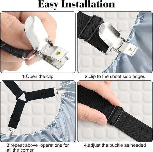 Morcheiong 4 Pack Adjustable Bed Sheet Fasteners Straps - Black, Bedding Holder Strap for Bedsheet Tie Downs