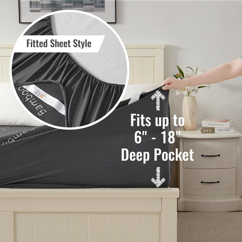 BEDLORE Queen Size Waterproof Mattress Protector, Fitted 6-18 Inch Deep Pocket, Soft Double Bed Cover, Gray