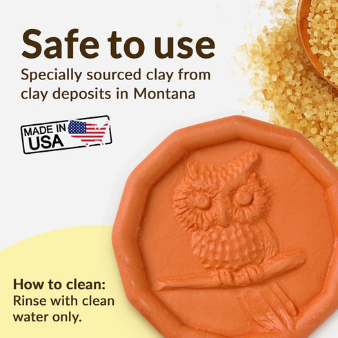 Terra Cotta Brown Sugar Saver, Owl Design, Reusable Moisture Keeper for Kitchen