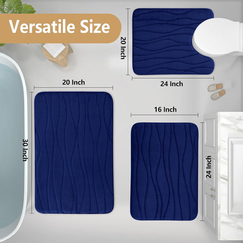 Buganda Memory Foam Bathroom Rug Mat 44x24, Extra Soft Absorbent Non-Slip Machine Washable Bath Rugs for Floor, Navy