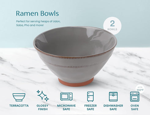 KooK Ramen Bowl Set of 2, Authentic Japanese Ramen Bowl with Chopsticks, Microwavable, Dishwasher Safe, 36 oz, Carbon
