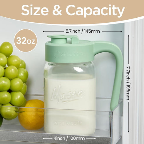 32 oz 1 Glass Pitcher with Lid, Quart Mason Jar Pitcher with Lid Airtight, Breast Milk Storage for Fridge, Ideal