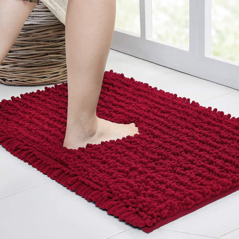 Walensee Bathroom Rug Non Slip Bath Mat Red (32x20 Inch) Water Absorbent Super Soft Shaggy Chenille Machine Washable
