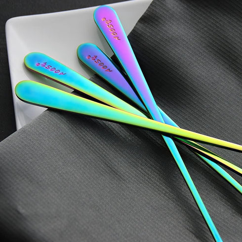 IQCWOOD 9-Inch Long Handle Iced Tea Spoons, Rainbow Stainless Steel Coffee Stirrers, Set of 4 for Shakes, Ice Cream