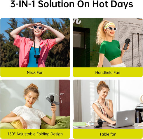 JISULIFE Life7 Handheld Fan 2024, Powerful Portable Fan with LED Display, 3600mAh, 5 Speeds, Lanyard, 3-IN-1 (Black)
