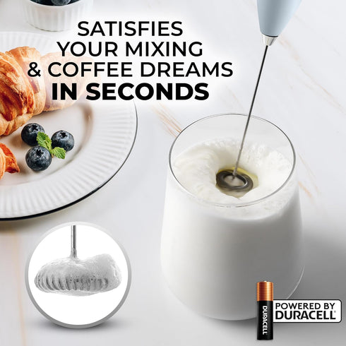 Zulay Kitchen Milk Frother Wand with 2 Duracell Batteries - Handheld Electric Milk Frother for Frappe, Matcha - Storm