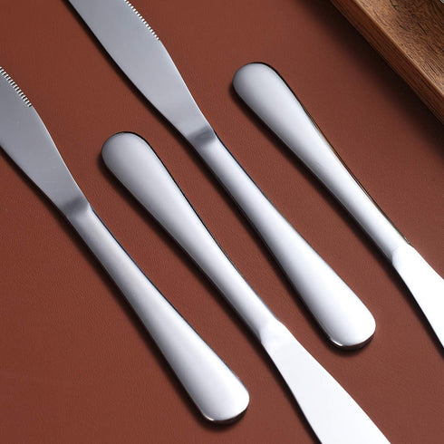 Berglander Dinner Knives Set of 6, Stainless Steel Shiny Mirror Dinner Knife, Dishwasher Safe