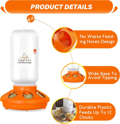 Eggluuz Set, 1L 1.5L 3 Chick Feeder and Waterer Kit Automatic Chicken Feeder and Waterer Chick Feeder and Chick Waterer