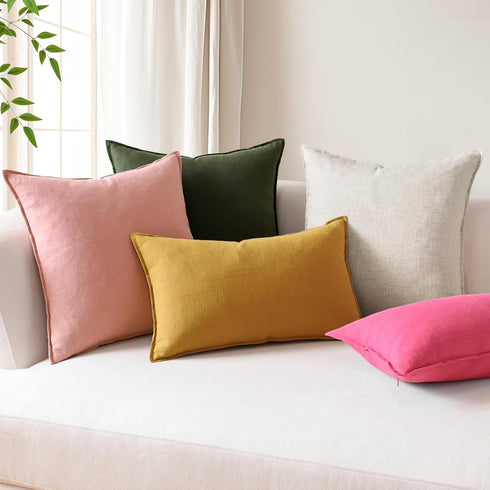 Pack 2 16 16 Inch OTOSTAR of Linen Solid Throw Pillow Covers x Boho Decorative Pillowcases Soft Accent Pillow Covers