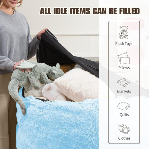38"x40" Bean Bag Cover (No Filler), Soft Faux Fur Stuffed Animal Bean Bag Storage, Fluffy Plush Bean Bag Chair Cover