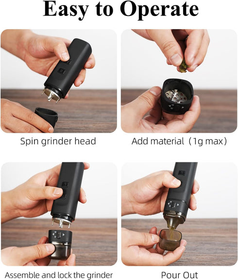 PINVOK Electric Spice Grinder,Automatic Small Portable Herbal Machine & Spice Mill,USB Rechargeable Grinding (Black)