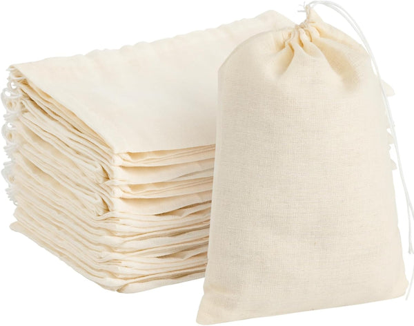 TUZAZO 24 Pack Reusable Tea Bags, Drawstring Muslin Bags, Spice Bags, Cheesecloth Bags for Cooking, 4 x 6 inch
