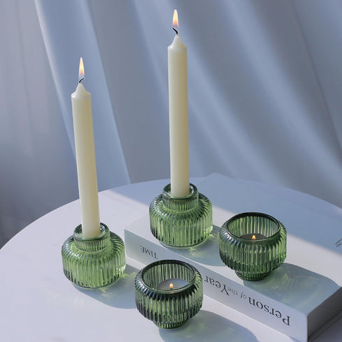 Set 8 Woho Green Taper Candle Holders of for Christmas Party Decor, Reversible Candle Sticks Holder Decor for Wedding