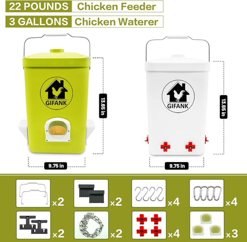 Set,3 Chicken Feeder and Waterer Gallon Automatic Chicken Feeder No Waste,Hanging Poultry Kit with Chicken Waterer