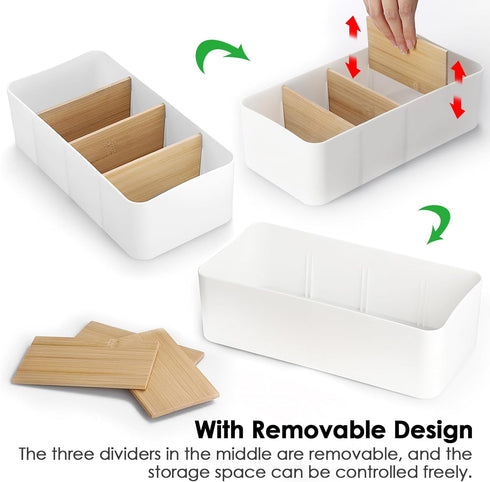 BSTKEY Packet 4 Packets Seasoning Organizer, Food Storage Organizer with Divided Bamboo Wood Compartments, Plastic