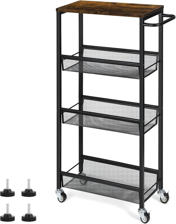 NANANARDOSO 4 Tier Slim Storage Cart, Shelving Unit for Small Space, Rolling