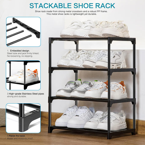 OLYREO Closet 4 Closet Stackable Small Shoe Rack for Tier, Sturdy Shoe Rack Organizer for Front Door Entrance