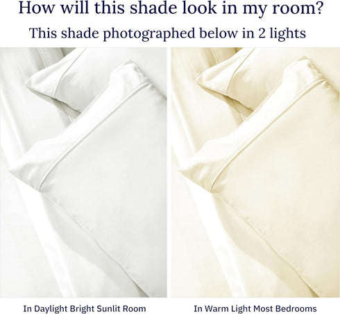 California Design Den Standard Queen Pillowcase Set - 400 Thread Count, 100% Cotton Sateen, Set of 2, Pale Ivory