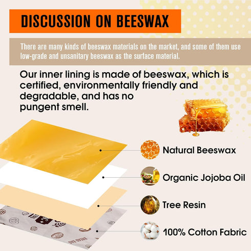 2 Pack, 17x13 Inch 17x13 Inches Beeswax Bread Bags Reusable Large Bread Storage Bags with Secure Buckle, Natural Cotton