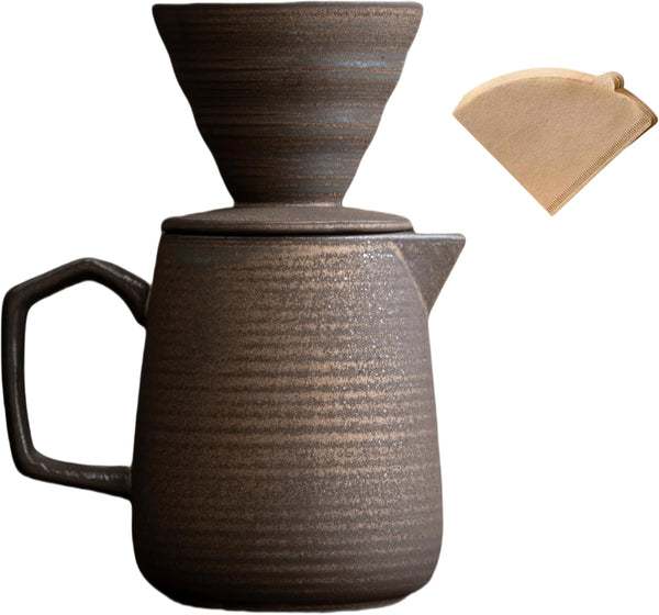 Pour Over Coffee Maker, Ceramic with 100 pcs V60 Paper Filter, 20oz/600ml Dripper in Retro Gold