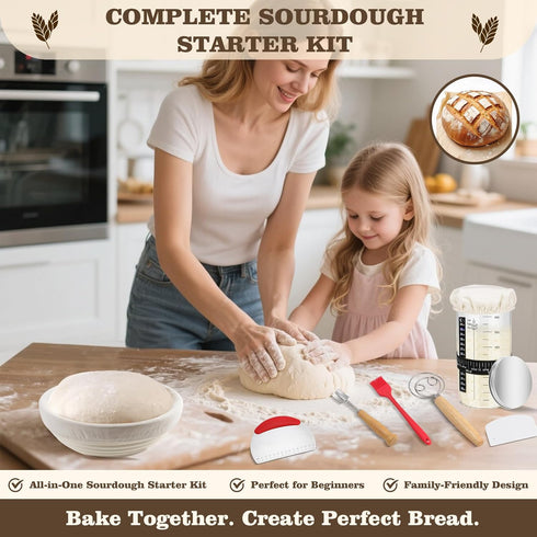 9 Inch 24 Oz Complete Sourdough Starter Kit, Bread Proofing Basket, Sourdough Starter Jar Kit, Sourdough Bread Baking