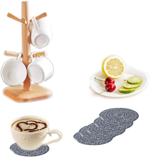 6 Pcs Woven Braided Coasters for Drinks, Absorbent Modern Dining Room Decor, Housewarming Cup Mat (Navy Blue)
