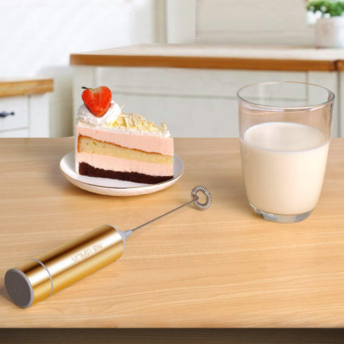 Handheld Milk Frother, Battery Operated Coffee Foamer Mixer with 2 Stainless Steel Whisks, Golden