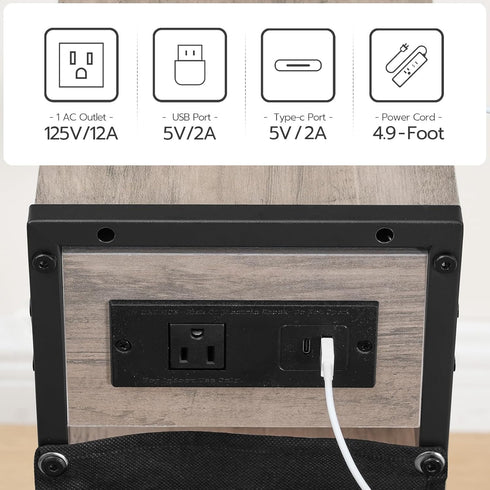 3-Tier BG412UBZ01 HOOBRO End Table with Charging Station, Small Side Table with Magazine Holder, Nightstand Bedside