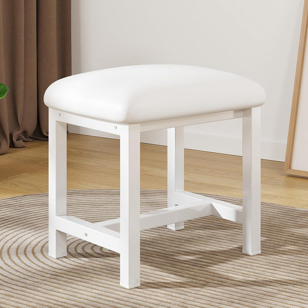 WBKATN White Vanity Stool, Small Vanity Chair, Cute Makeup Bench Seat with Leather