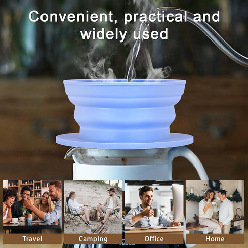 2-Packs Paperless Collapsible Travel Pour Over Coffee Dripper Kit, Reusable Coffee Strainer for Camping, Blue+Green