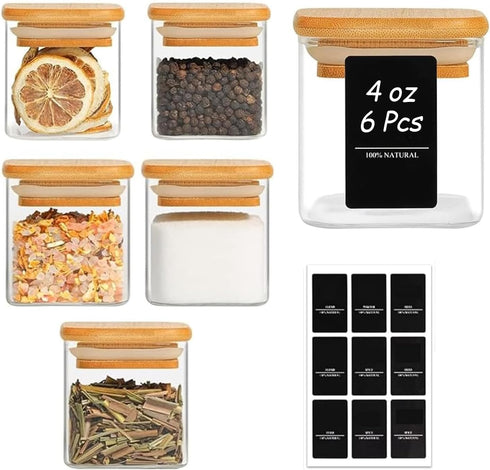 ComSaf Spice Jars with Labels 4 oz 6Pack, Small Spice Containers Starter