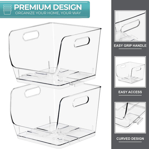 6 Pack) Sorbus Stackable Storage Bins Open Front, Clear Stackable Storage Bins, Pantry Bins for Storage