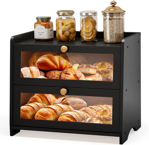JANSNIMEN Large Bread Box for Kitchen Countertop, Double Layer Breadbox Bread Container