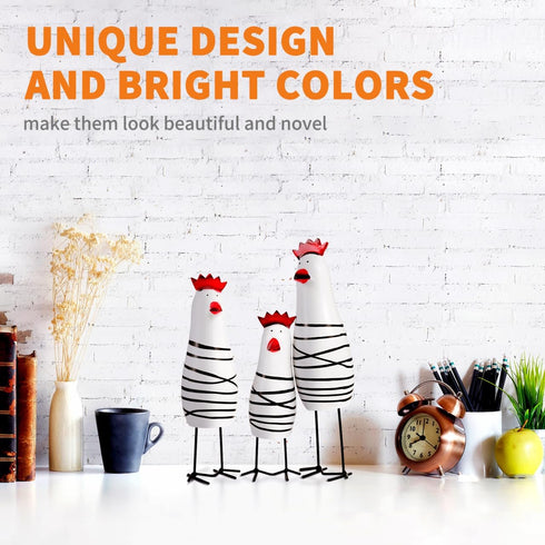 Amosfun 3pcs Wooden Chicken Carving Figurines, 6-8 Inches, Tabletop Ornament for Home Kitchen Decoration