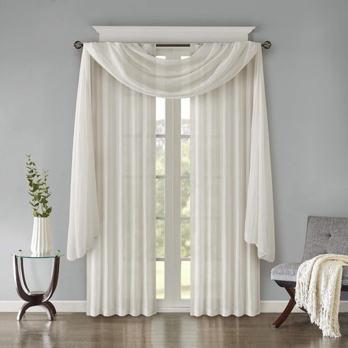 Madison Park Harper Sheer Curtain for Living Room, Lightweight Window Treatment 42" x 144", White